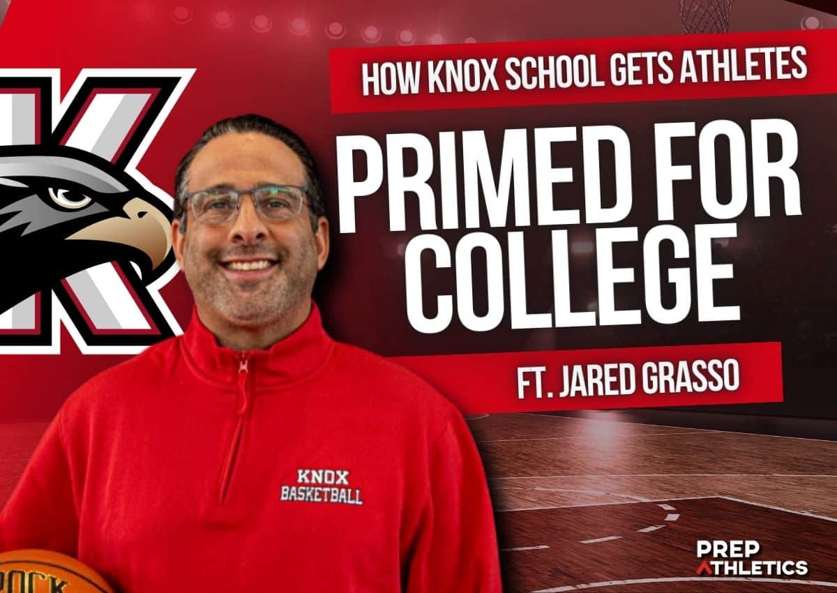 Jared Grasso WS Knox School athletics coach Jared Grasso promoting college athlete recruitment and training at Prep Athletics, emphasizing basketball talent development.