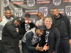 Tom Bower with Athlete Advantage staff and coaches posing at KBC Hoops