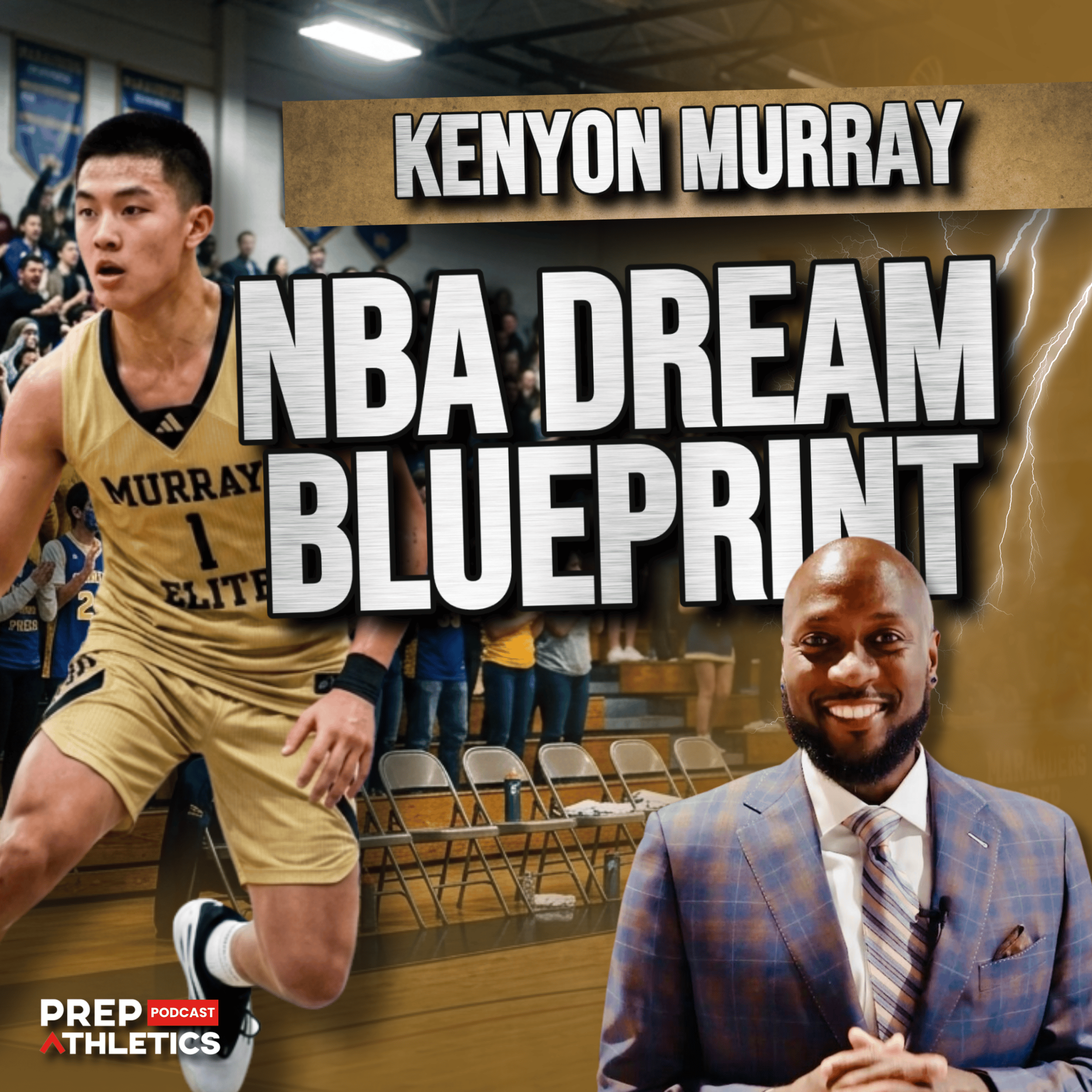 Kenyon Murray discusses NBA Dream Blueprint on PREP Athletics Podcast with son in Murray Elite basketball jersey